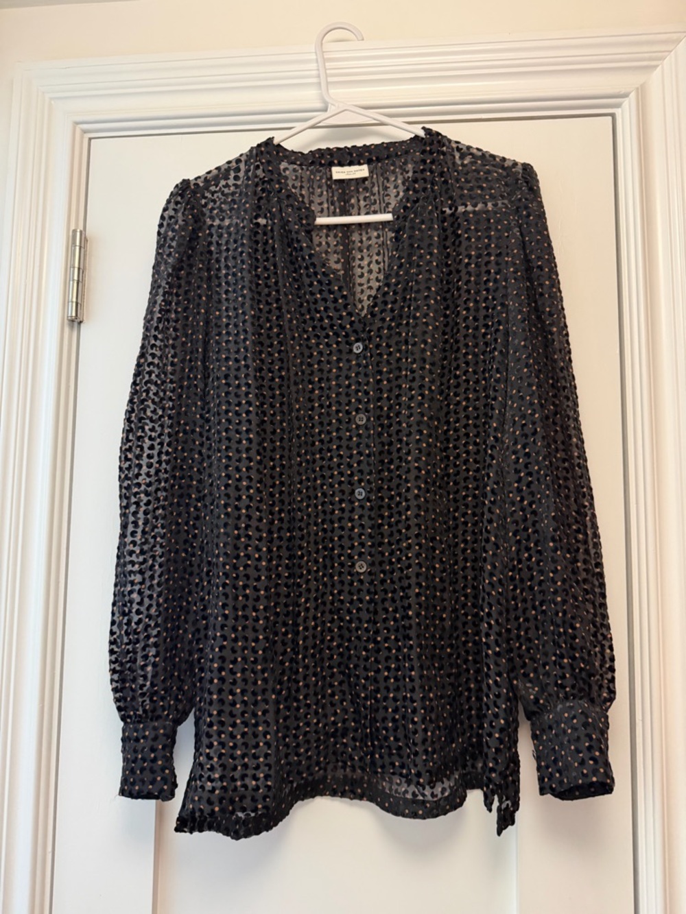 Dries Van Noten Black Blouse with Copper Dot Pattern